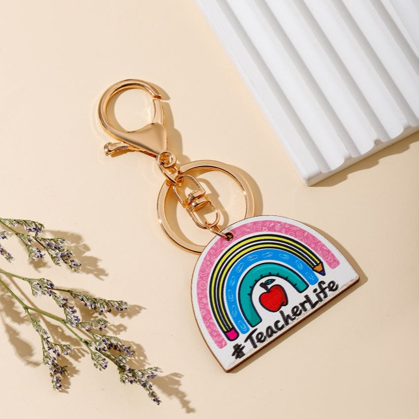 Wholesale Teacher's Day TEACHER Apple Wood Key Chain